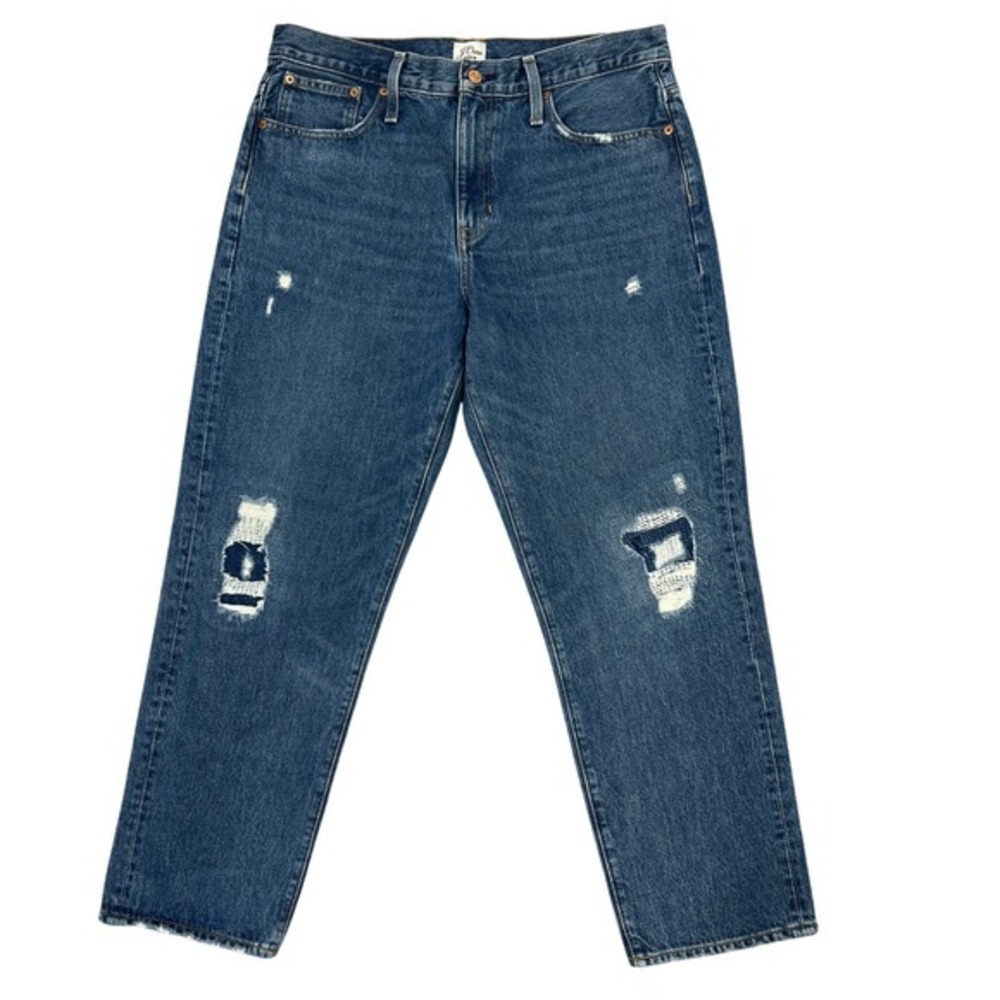 J. Crew Denim Slouchy Boyfriend Jeans Sz 30" Medium Wash Distressed Grunge Retro